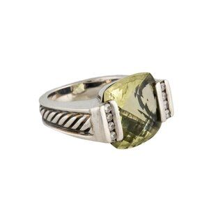 David Yurman Wheaton 925 Sterling Silver Ring Womens 6 Pave Diamonds Prasiolite